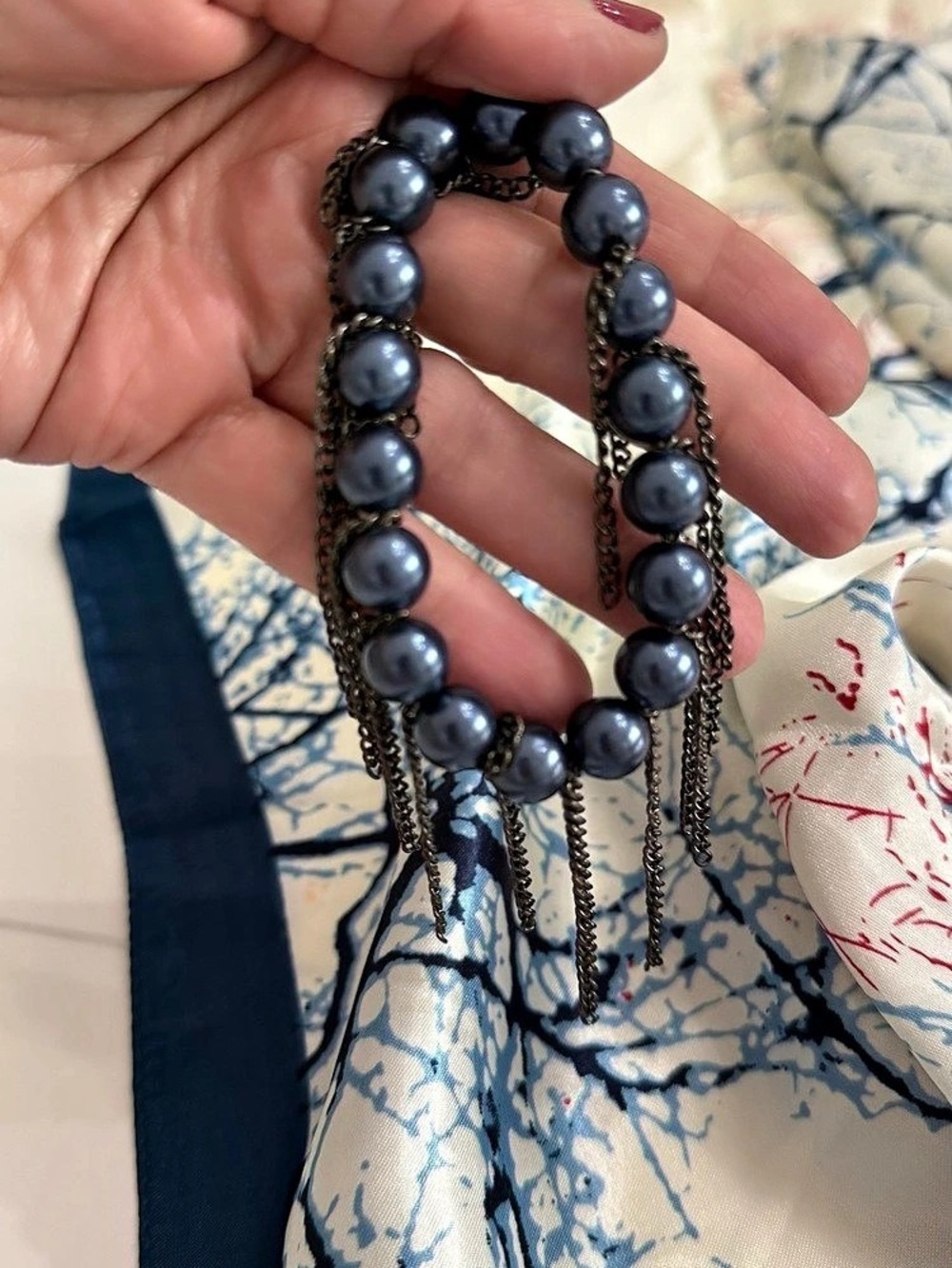 Blue Beaded Fringe bracelet Like New